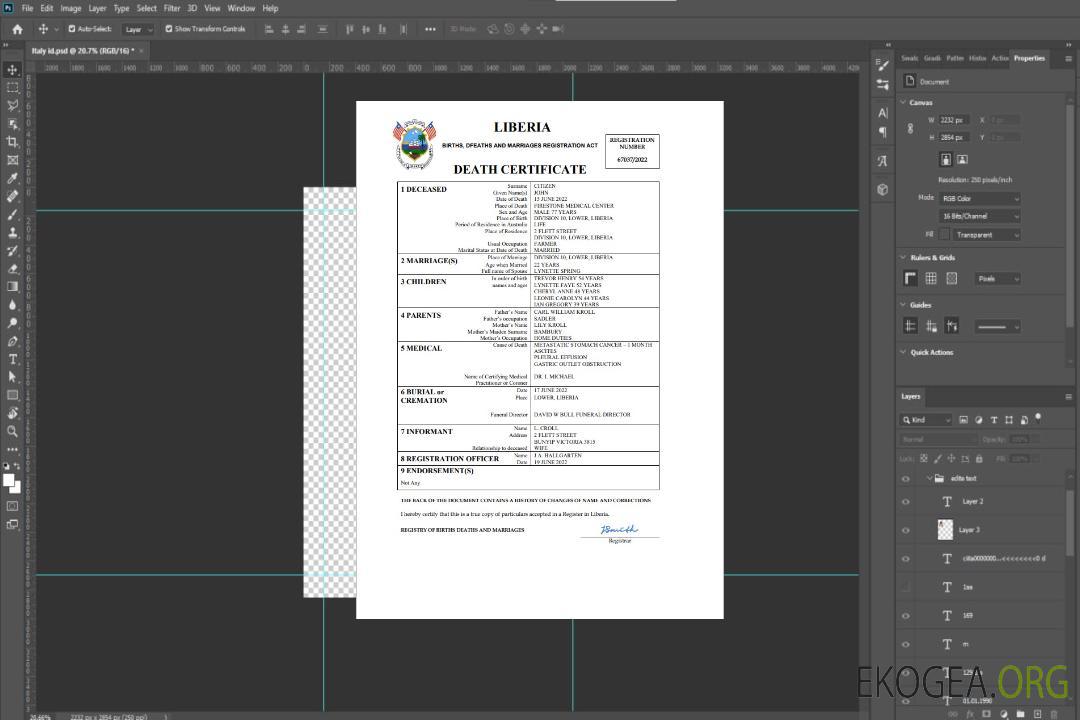 Modèle Word et PDF de certificat de décès du Libéria template Modèle Word et PDF de certificat de décès du Libéria template
